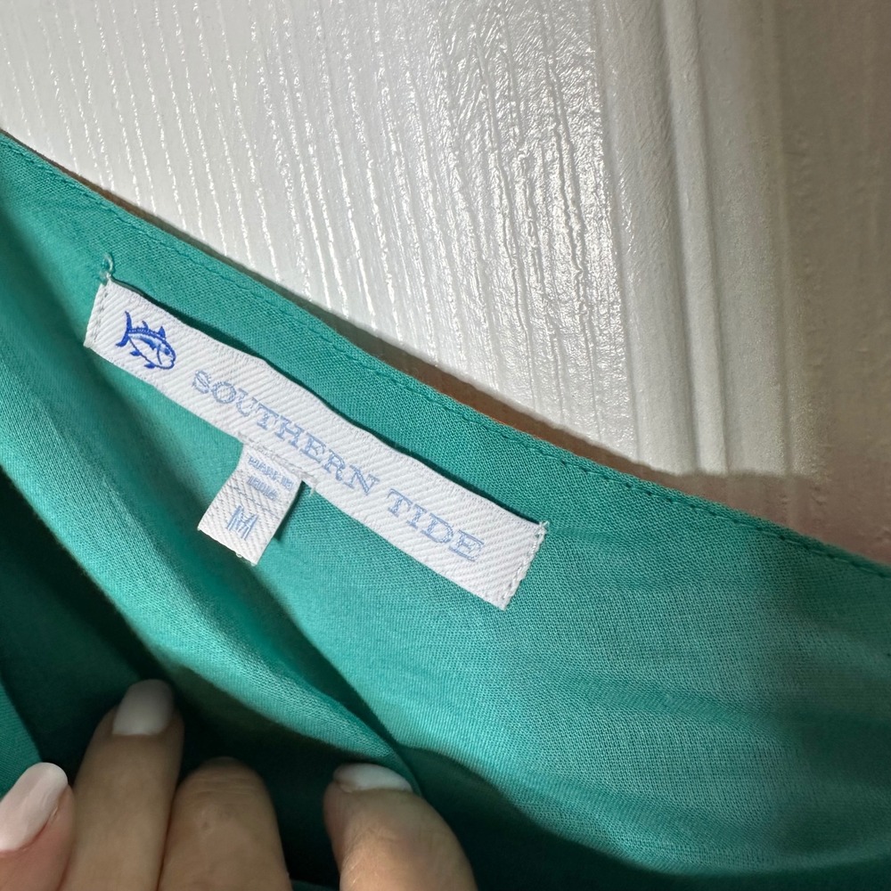 Southern Tide Analeah One Shoulder Maxi Dress Womens Medium Teal Pink Cotton - Picture 3 of 10